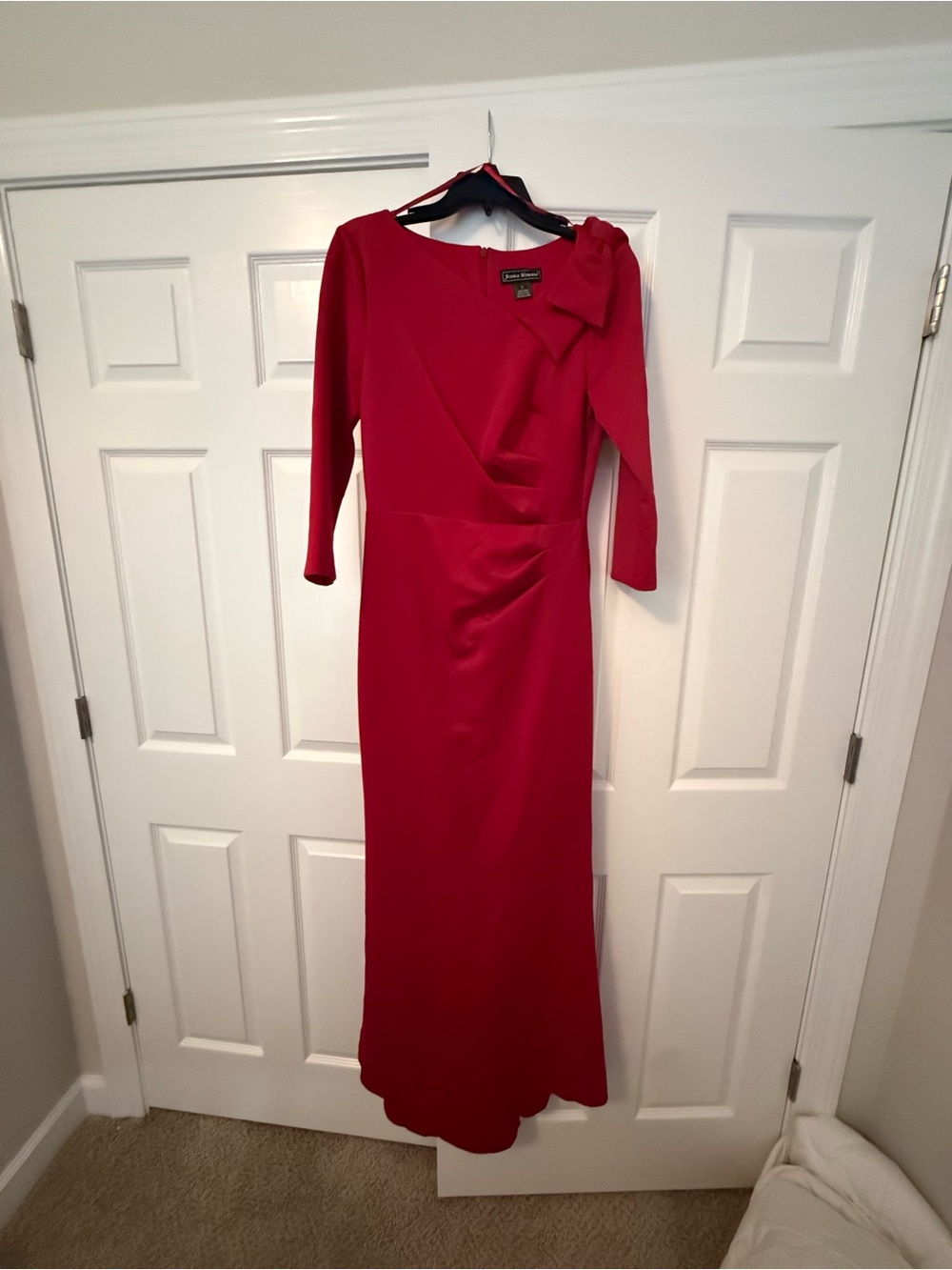 Jessica Howard Red Formal Gown Size 8 High Low Bow Ruched Evening Dress
